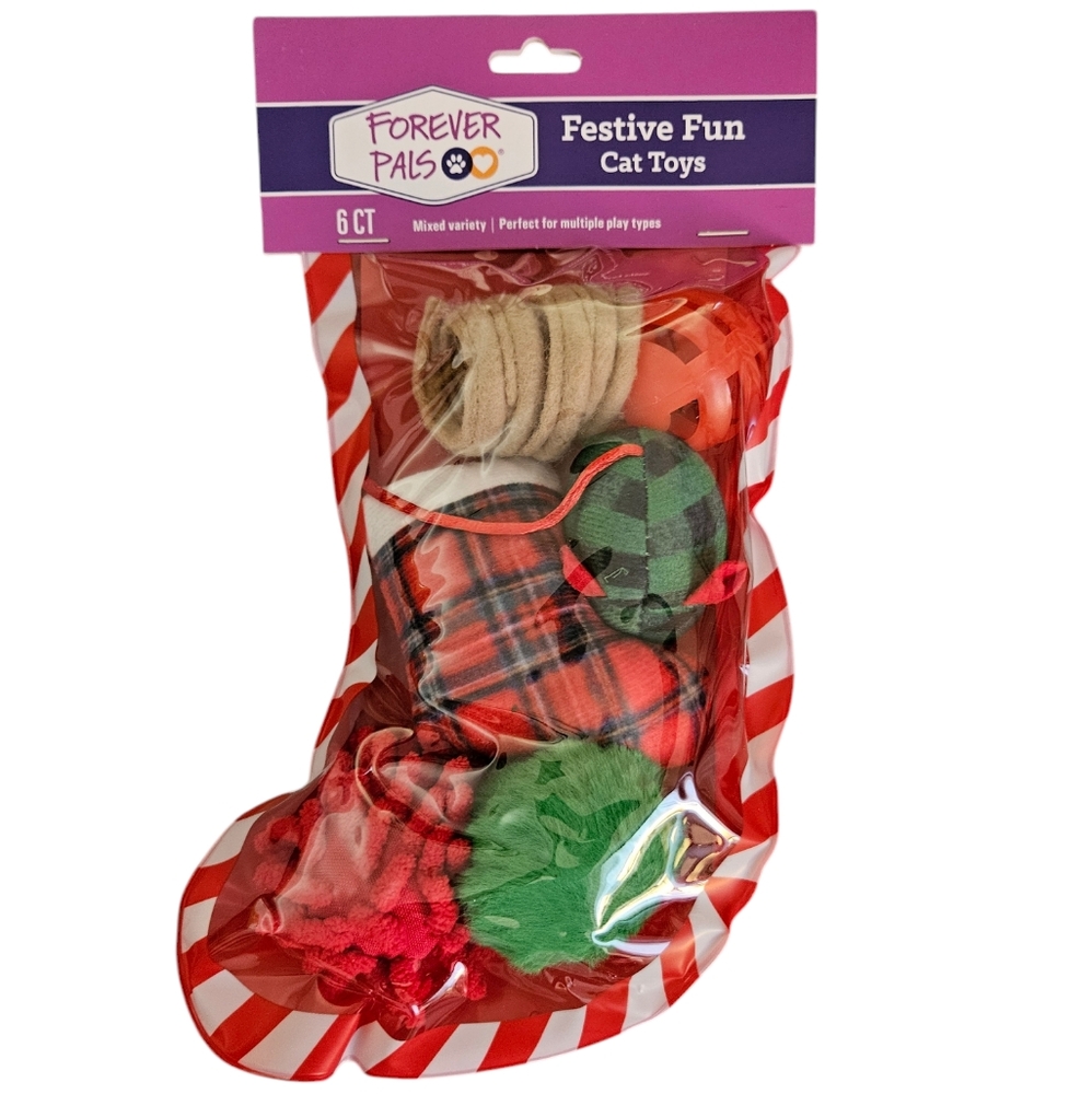 NIP Forever Pals 6-Piece Festive Fun Cat Toys Holiday/Christmas Stocking